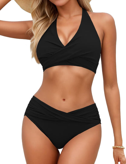 Women's Bikini Sets Twist Front Two Piece Swimsuit Halter Bathing Suit - Seldom Seen Styles