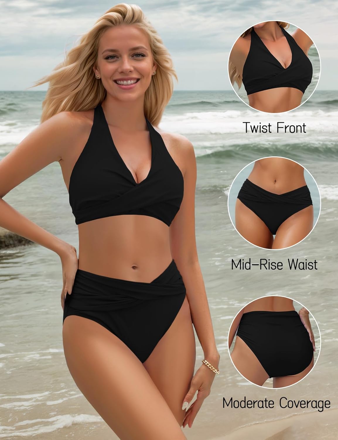 Women's Bikini Sets Twist Front Two Piece Swimsuit Halter Bathing Suit - Seldom Seen Styles