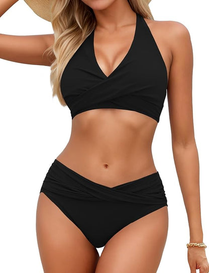 Women's Bikini Sets Twist Front Two Piece Swimsuit Halter Bathing Suit - Seldom Seen Styles