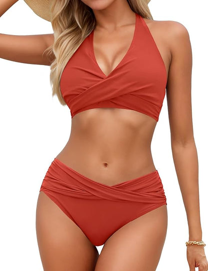 Women's Bikini Sets Twist Front Two Piece Swimsuit Halter Bathing Suit - Seldom Seen Styles