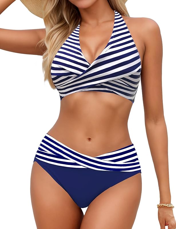 Women's Bikini Sets Twist Front Two Piece Swimsuit Halter Bathing Suit - Seldom Seen Styles