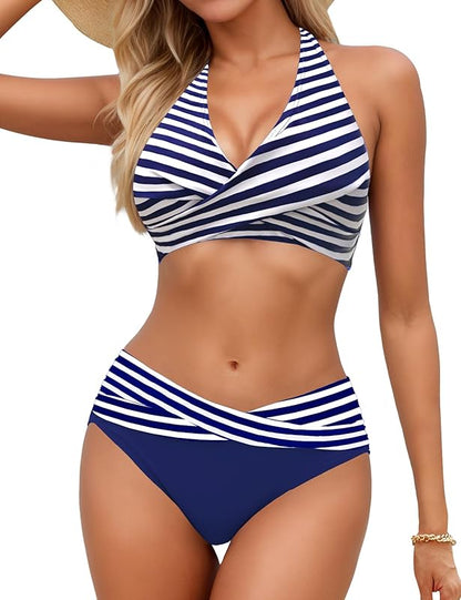 Women's Bikini Sets Twist Front Two Piece Swimsuit Halter Bathing Suit - Seldom Seen Styles