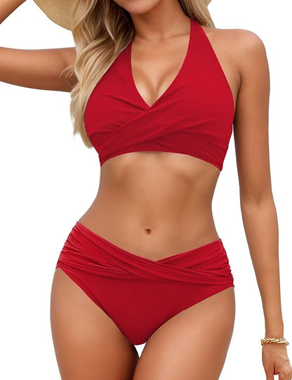 Women's Bikini Sets Twist Front Two Piece Swimsuit Halter Bathing Suit - Seldom Seen Styles
