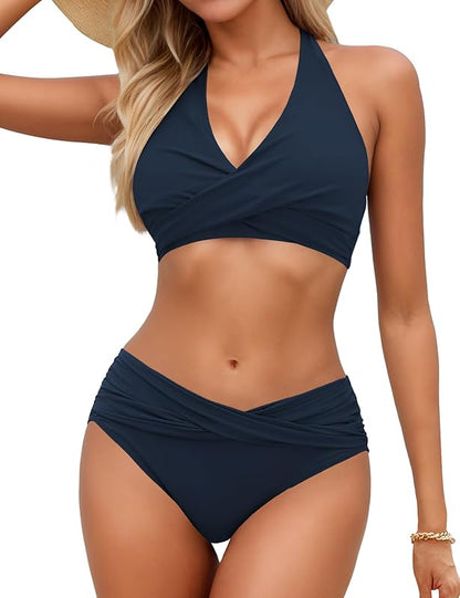 Women's Bikini Sets Twist Front Two Piece Swimsuit Halter Bathing Suit - Seldom Seen Styles