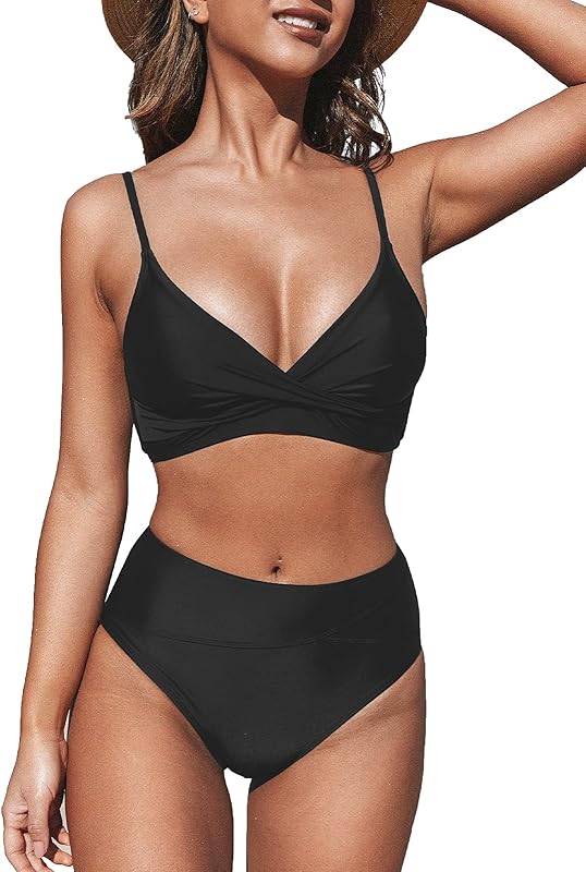 Women's Bikini Sets Two Piece Swimsuit High Waisted V Neck Twist Front Adjustable Spaghetti Straps Bathing Suit - Seldom Seen Styles