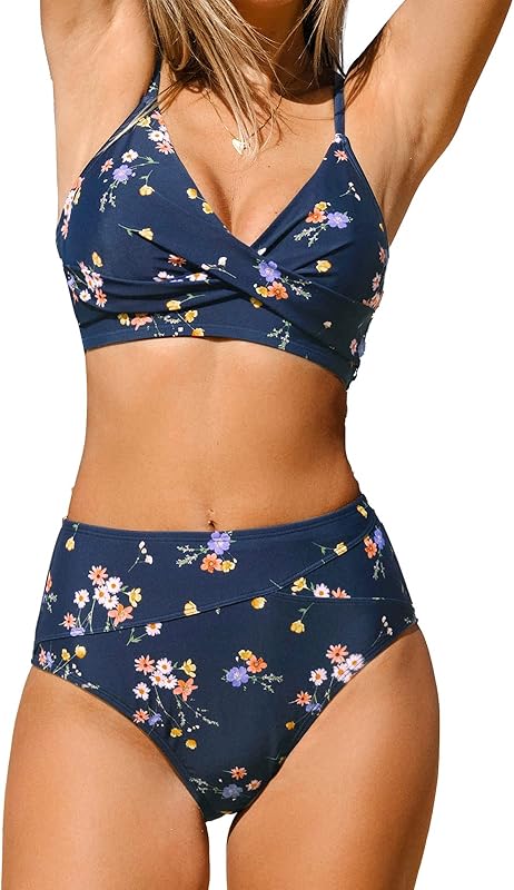 Women's Bikini Sets Two Piece Swimsuit High Waisted V Neck Twist Front Adjustable Spaghetti Straps Bathing Suit - Seldom Seen Styles
