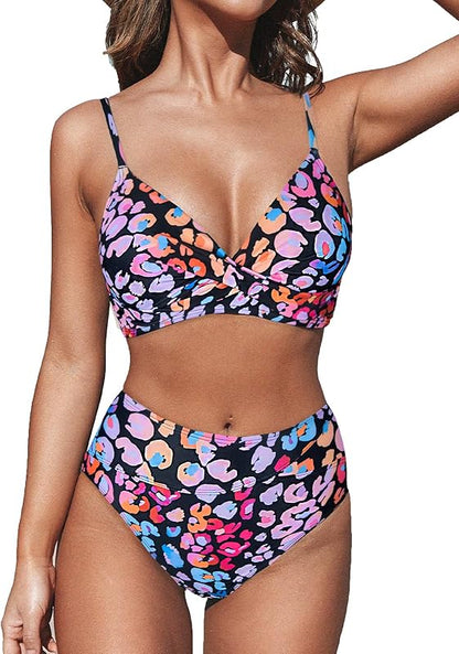 Women's Bikini Sets Two Piece Swimsuit High Waisted V Neck Twist Front Adjustable Spaghetti Straps Bathing Suit - Seldom Seen Styles