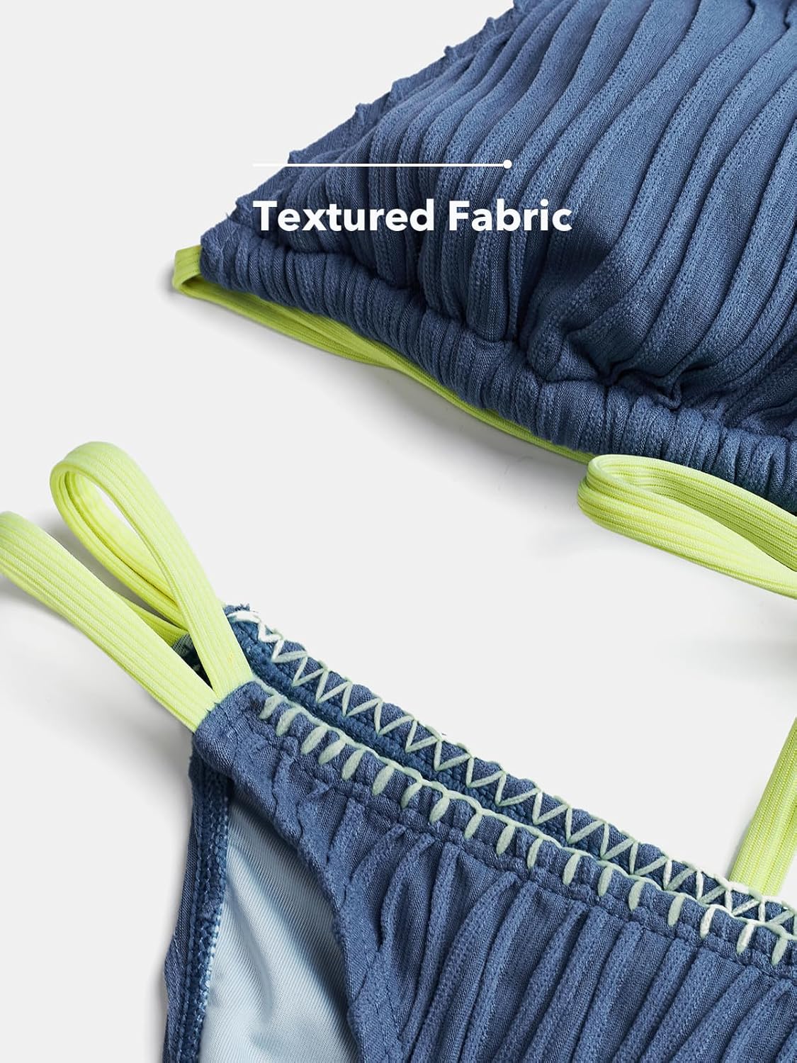 Women's Bikini Sets Two Piece Swimsuit Plunge Neck Cheeky Bottom Triangle Top Halter Double Strap Textured - Seldom Seen Styles