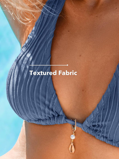 Women's Bikini Sets Two Piece Swimsuit Plunging Neck Halter Cheeky Bottom Low Rise Strappy Side Tie - Seldom Seen Styles