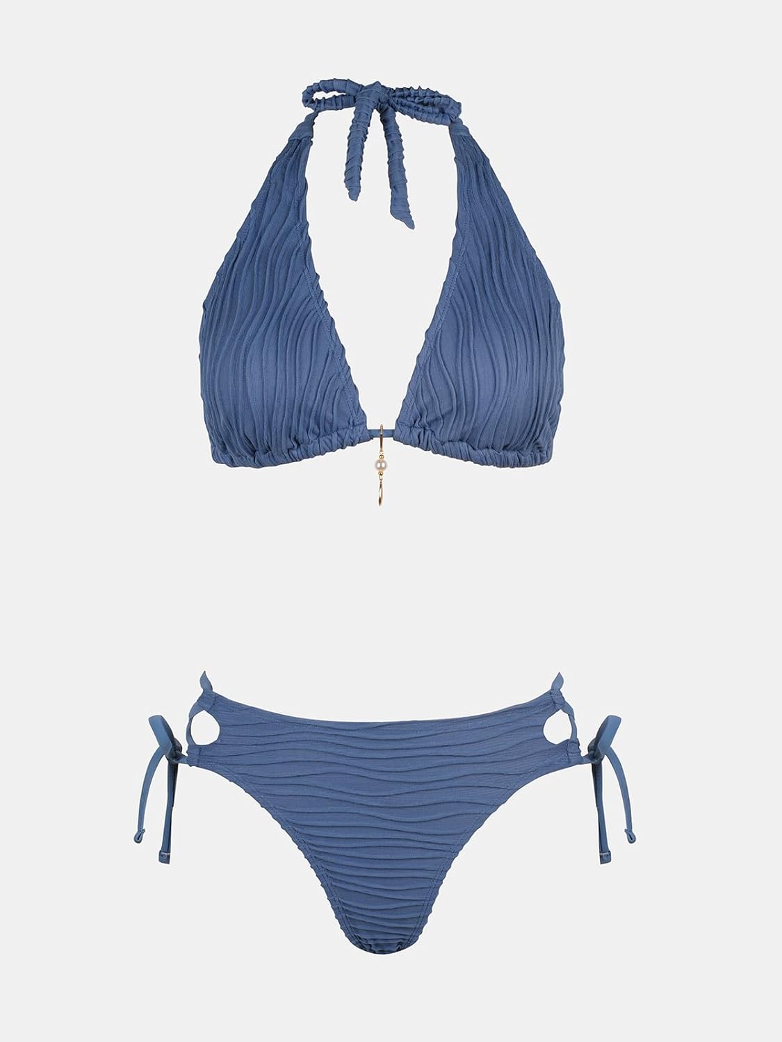 Women's Bikini Sets Two Piece Swimsuit Plunging Neck Halter Cheeky Bottom Low Rise Strappy Side Tie - Seldom Seen Styles