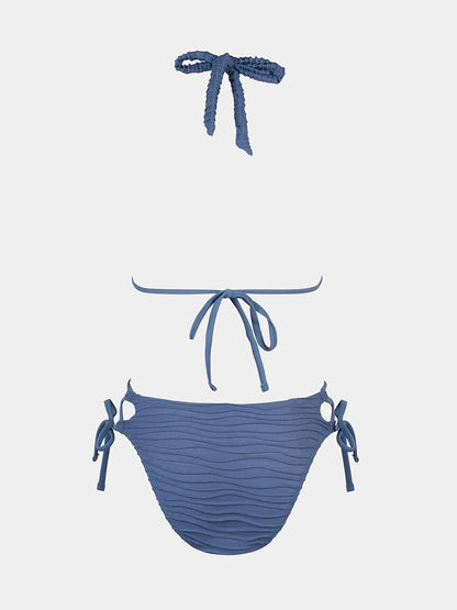 Women's Bikini Sets Two Piece Swimsuit Plunging Neck Halter Cheeky Bottom Low Rise Strappy Side Tie - Seldom Seen Styles