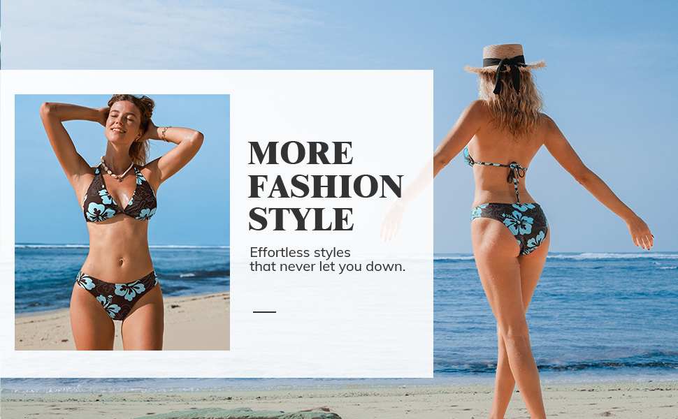 Women's Bikini Sets Two Piece Swimsuit V Neck Halter Back Self Tie Low Rise Bottom - Seldom Seen Styles