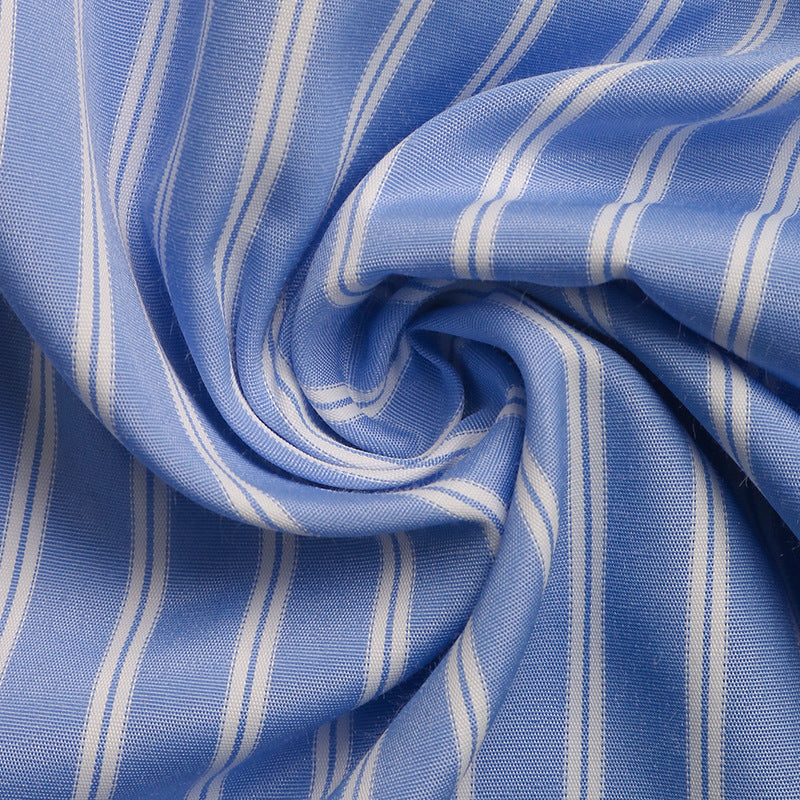 Women's Blue and White Striped Puff Sleeve Dress with Front Bow Details Casual Summer Outings Dress 2025 - Seldom Seen Styles