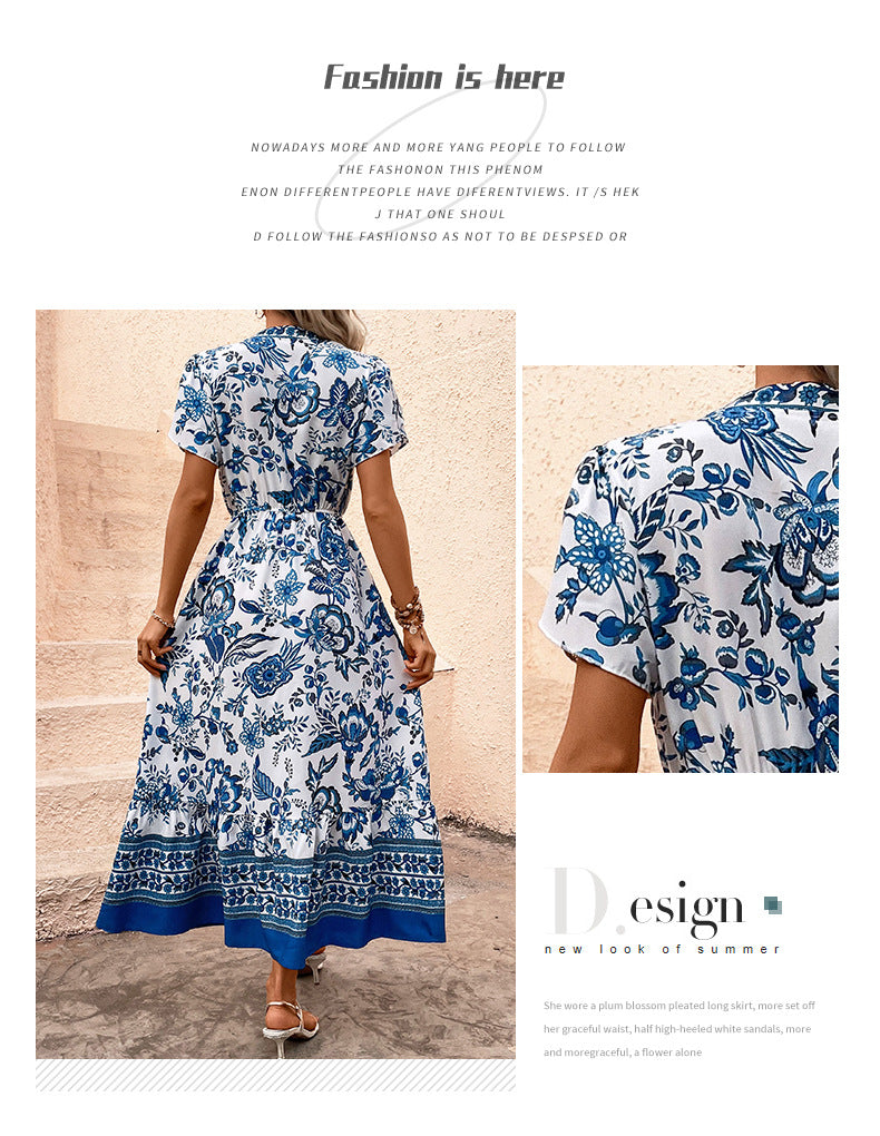 Women's  Boho Floral Maxi Dress Curvy Short Sleeve Shirred Squared Neck Flomal Long Dress - Seldom Seen Styles