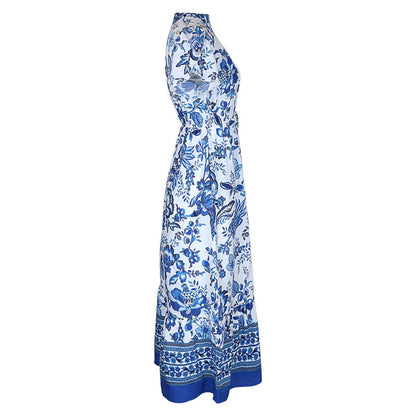 Women's  Boho Floral Maxi Dress Curvy Short Sleeve Shirred Squared Neck Flomal Long Dress - Seldom Seen Styles