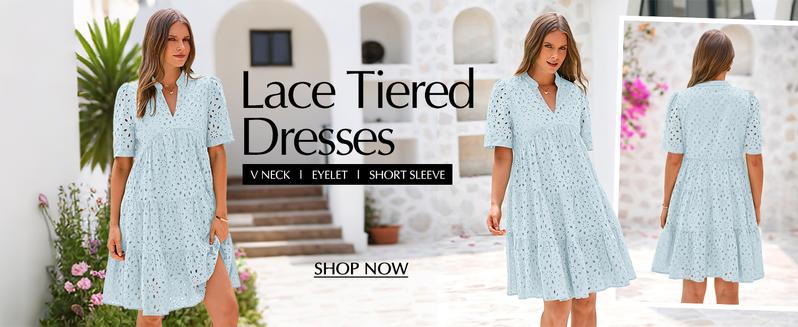 Women's Boho Summer Dresses 2025 Resort V Neck Short Sleeve Hollow Out Lace Ruffle Casual Beach Mini Vacation Dress #springtok - Seldom Seen Styles