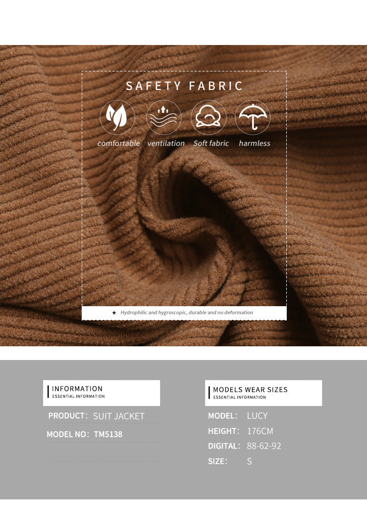 Women's Business Casual Corduroy Blazer Jacket Notch Lapel Double Breasted Suit Jacket - Seldom Seen Styles