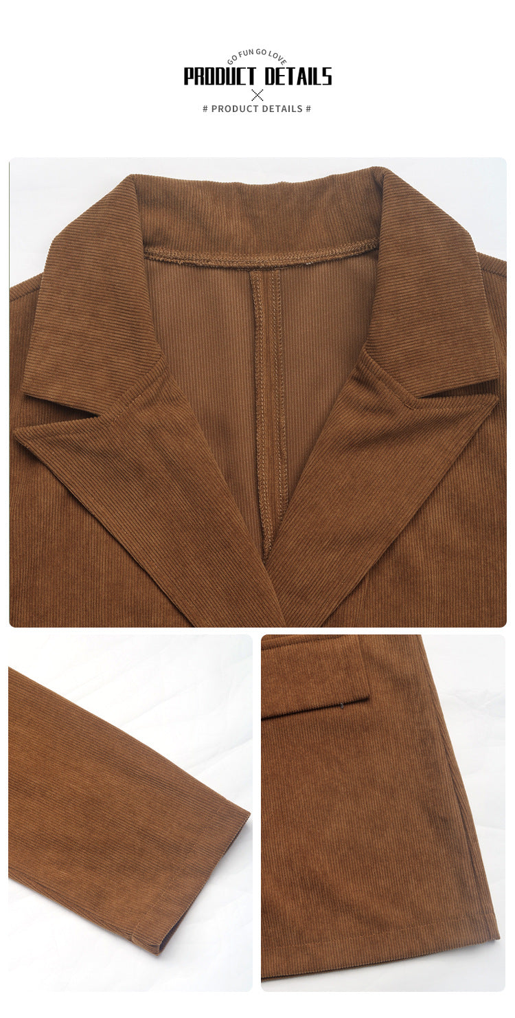 Women's Business Casual Corduroy Blazer Jacket Notch Lapel Double Breasted Suit Jacket - Seldom Seen Styles
