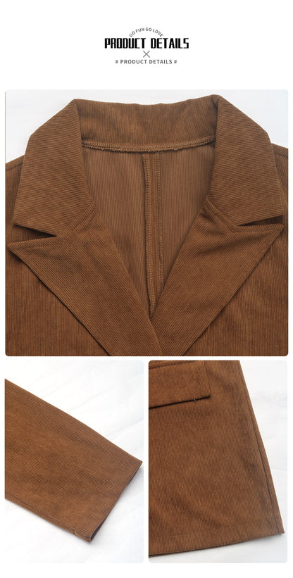Women's Business Casual Corduroy Blazer Jacket Notch Lapel Double Breasted Suit Jacket - Seldom Seen Styles