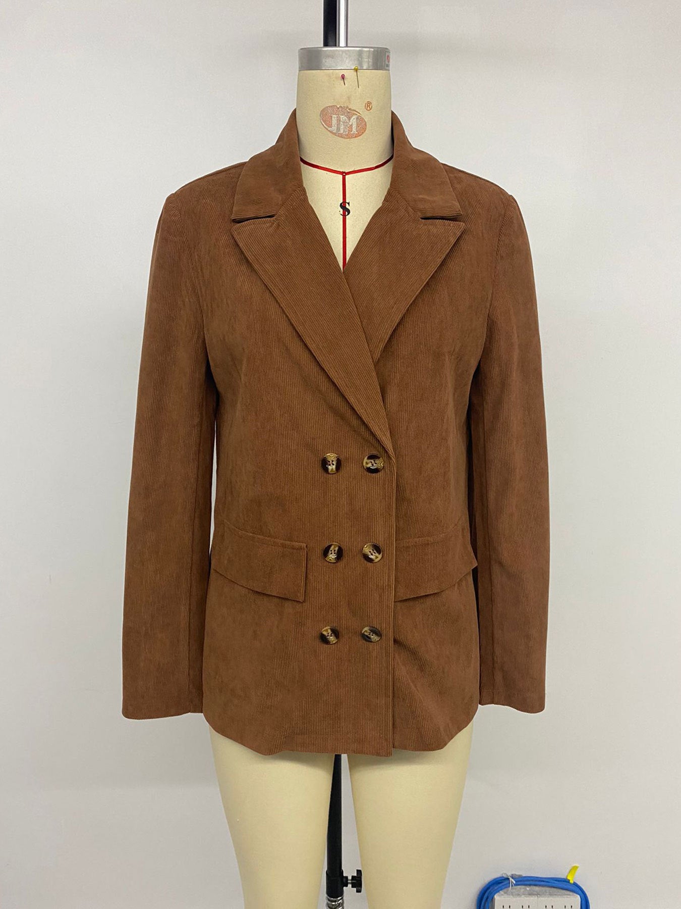 Women's Business Casual Corduroy Blazer Jacket Notch Lapel Double Breasted Suit Jacket - Seldom Seen Styles
