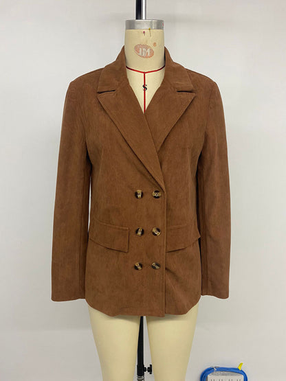 Women's Business Casual Corduroy Blazer Jacket Notch Lapel Double Breasted Suit Jacket - Seldom Seen Styles