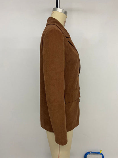 Women's Business Casual Corduroy Blazer Jacket Notch Lapel Double Breasted Suit Jacket - Seldom Seen Styles