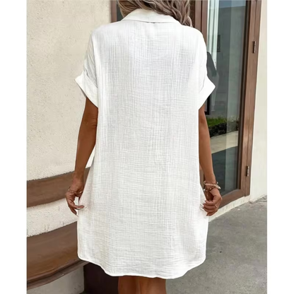 Women's Button Down Linen Shirt Dress With Pockets - Seldom Seen Styles