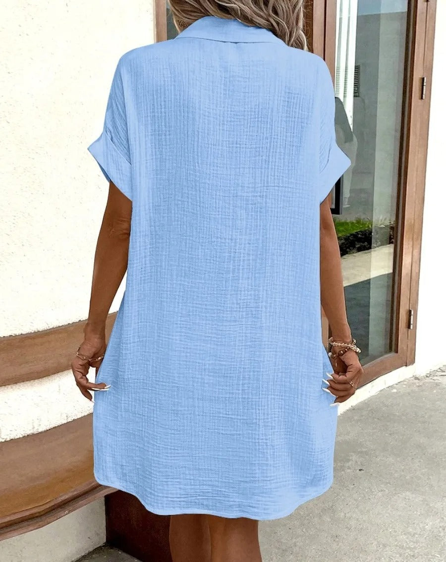 Women's Button Down Linen Shirt Dress With Pockets - Seldom Seen Styles