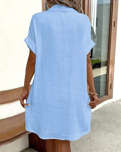 Women's Button Down Linen Shirt Dress With Pockets - Seldom Seen Styles