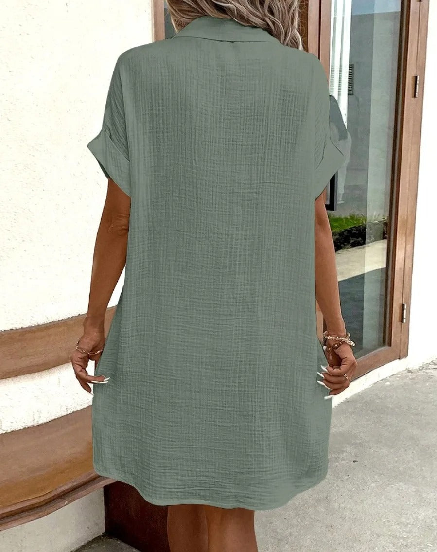 Women's Button Down Linen Shirt Dress With Pockets - Seldom Seen Styles