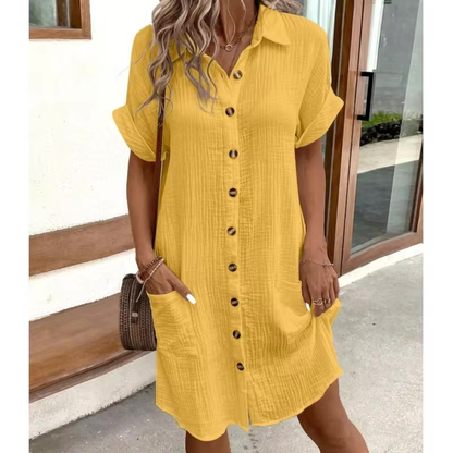 Women's Button Down Linen Shirt Dress With Pockets - Seldom Seen Styles