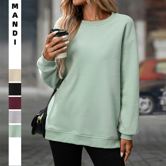 Women's Casual Crew Neck Sweatshirt Loose Soft  Pullover Tops Neck Long Sleeve Sweatshirt Y2K Fashion Pullover Fleece Sweatshirt - Seldom Seen Styles