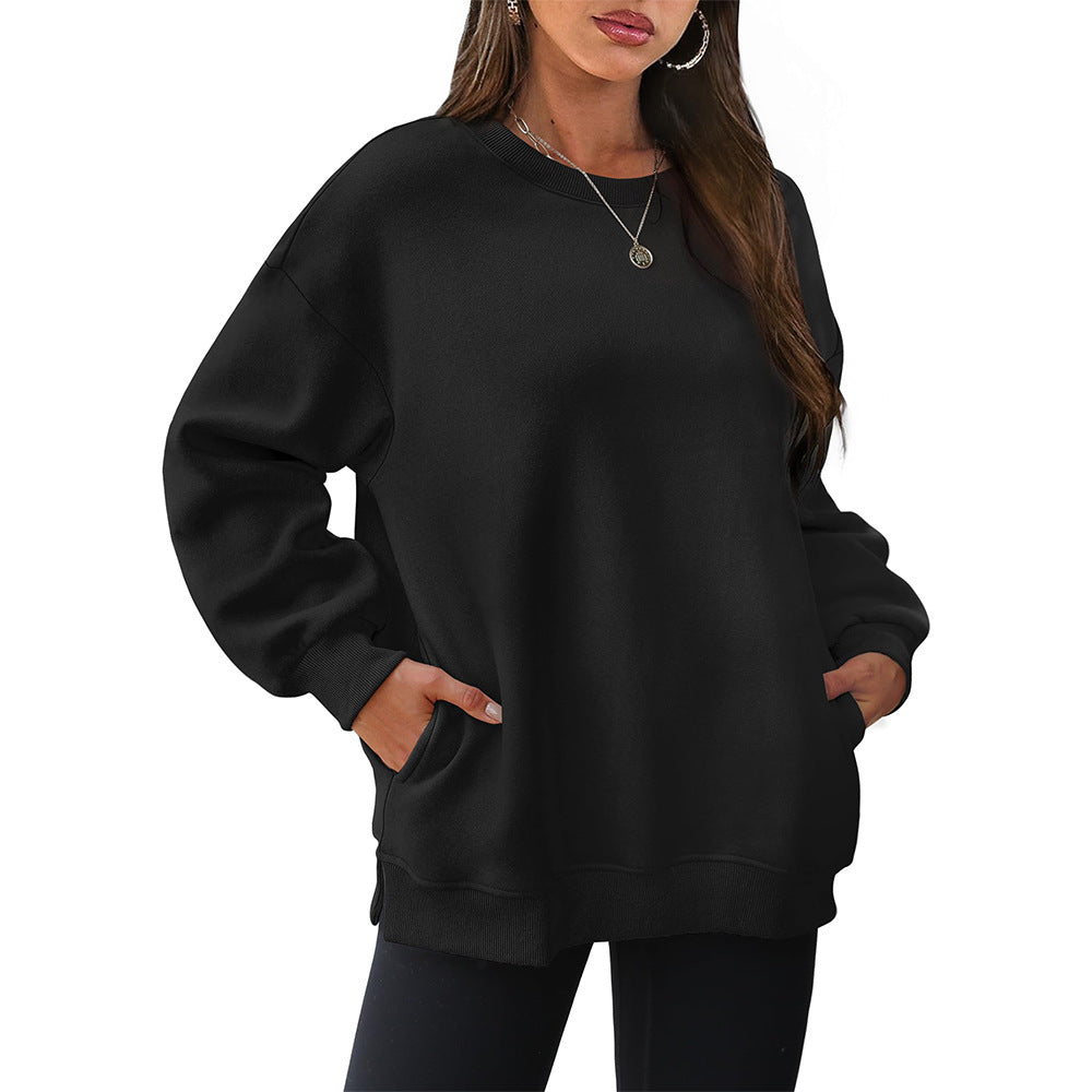 Women's Casual Crew Neck Sweatshirt Loose Soft  Pullover Tops Neck Long Sleeve Sweatshirt Y2K Fashion Pullover Fleece Sweatshirt - Seldom Seen Styles