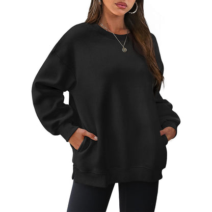 Women's Casual Crew Neck Sweatshirt Loose Soft  Pullover Tops Neck Long Sleeve Sweatshirt Y2K Fashion Pullover Fleece Sweatshirt - Seldom Seen Styles