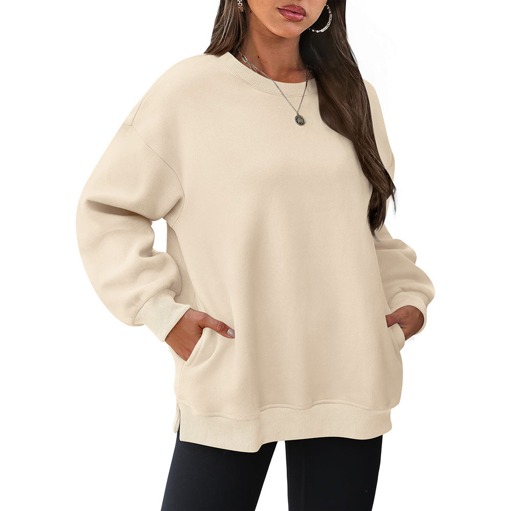 Women's Casual Crew Neck Sweatshirt Loose Soft  Pullover Tops Neck Long Sleeve Sweatshirt Y2K Fashion Pullover Fleece Sweatshirt - Seldom Seen Styles