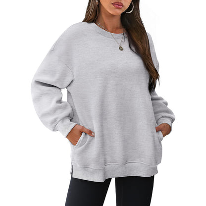 Women's Casual Crew Neck Sweatshirt Loose Soft  Pullover Tops Neck Long Sleeve Sweatshirt Y2K Fashion Pullover Fleece Sweatshirt - Seldom Seen Styles
