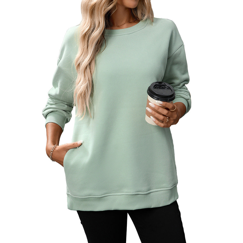 Women's Casual Crew Neck Sweatshirt Loose Soft  Pullover Tops Neck Long Sleeve Sweatshirt Y2K Fashion Pullover Fleece Sweatshirt - Seldom Seen Styles
