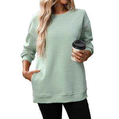 Women's Casual Crew Neck Sweatshirt Loose Soft  Pullover Tops Neck Long Sleeve Sweatshirt Y2K Fashion Pullover Fleece Sweatshirt - Seldom Seen Styles