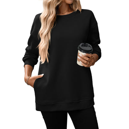 Women's Casual Crew Neck Sweatshirt Loose Soft  Pullover Tops Neck Long Sleeve Sweatshirt Y2K Fashion Pullover Fleece Sweatshirt - Seldom Seen Styles