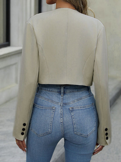Women's Casual Cropped Blazer Lightweight Slim Fit Long Sleeve Crop Jacket Coat for Office Work - Seldom Seen Styles