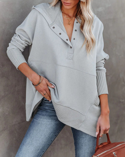 Women's Casual Oversized Sweatshirts Hoodies Button V Neck Long Sleeve Cotton Henley Pullover Hooded Tops 2025 Womenswear Winter Outfits Clothes - Seldom Seen Styles
