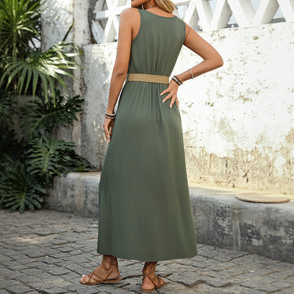 Women's Casual Summer Maxi Dress 2025 Sleeveless Button Down A-Line Long Flowy Solid Sundresses Loose Tank Dress - Seldom Seen Styles