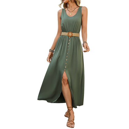Women's Casual Summer Maxi Dress 2025 Sleeveless Button Down A-Line Long Flowy Solid Sundresses Loose Tank Dress - Seldom Seen Styles