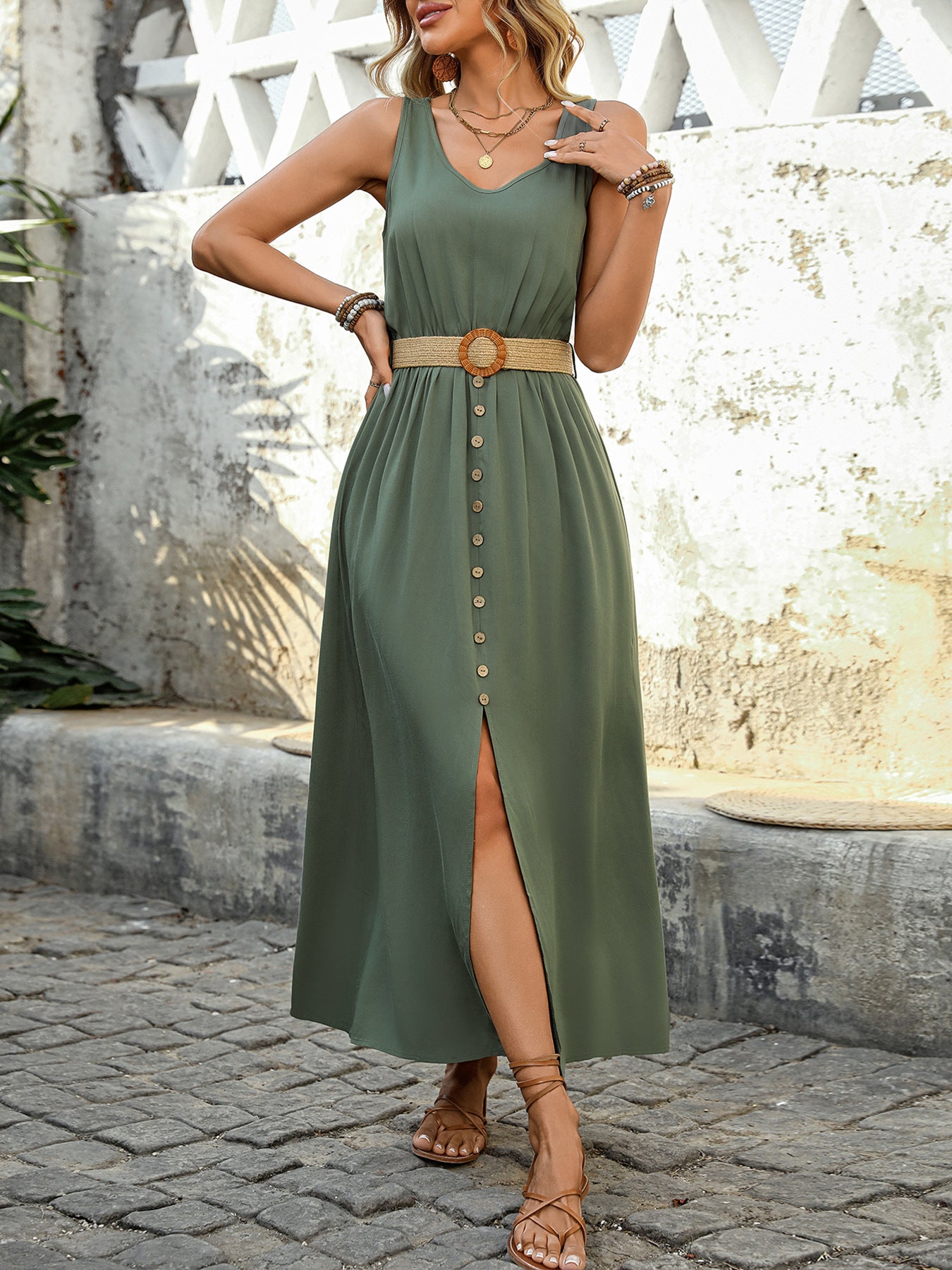 Women's Casual Summer Maxi Dress 2025 Sleeveless Button Down A-Line Long Flowy Solid Sundresses Loose Tank Dress - Seldom Seen Styles