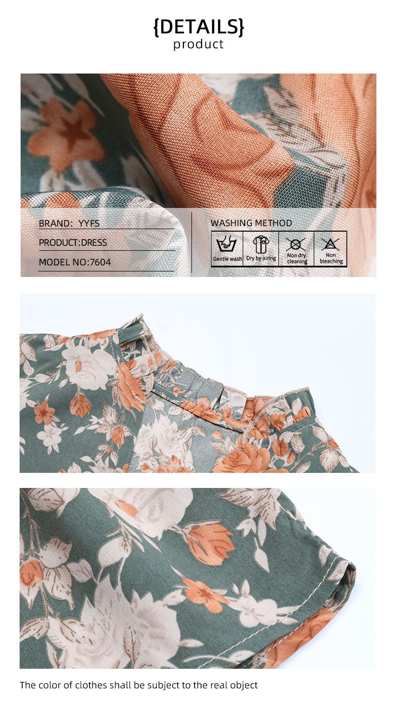 Women's Chiffon Floral Dress V Neck Midi Ruffle Long Sleeve A Line Casual - Seldom Seen Styles