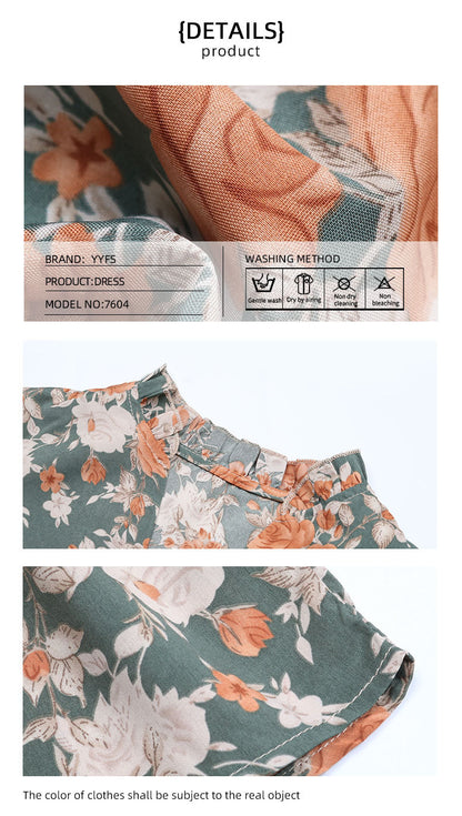 Women's Chiffon Floral Dress V Neck Midi Ruffle Long Sleeve A Line Casual - Seldom Seen Styles