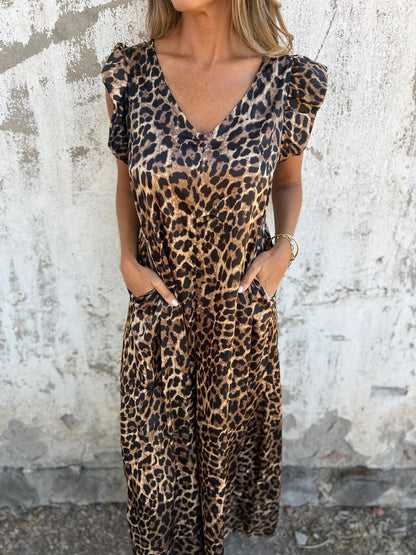 Women's Clothing2025Spring Leopard Print Flutter Sleeve Wide-Leg Jumpsuit - Seldom Seen Styles