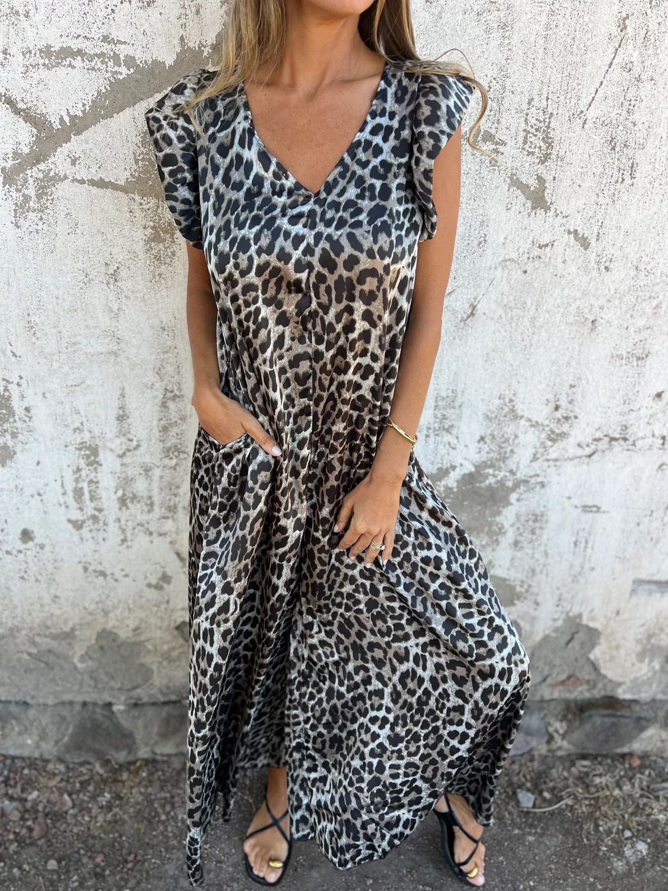 Women's Clothing2025Spring Leopard Print Flutter Sleeve Wide-Leg Jumpsuit - Seldom Seen Styles