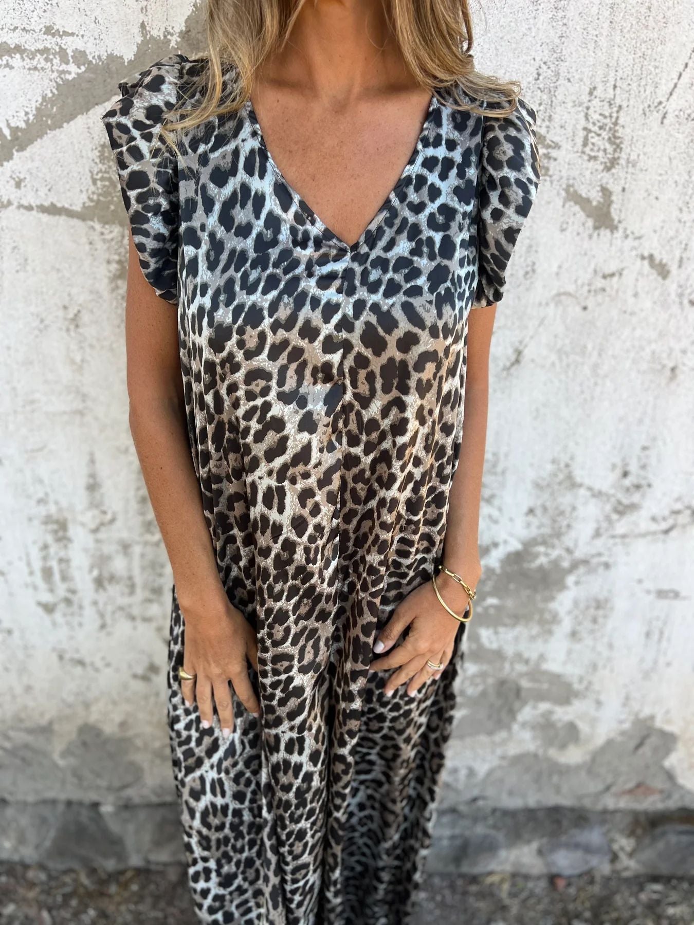 Women's Clothing2025Spring Leopard Print Flutter Sleeve Wide-Leg Jumpsuit - Seldom Seen Styles