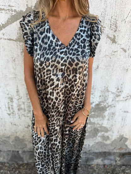 Women's Clothing2025Spring Leopard Print Flutter Sleeve Wide-Leg Jumpsuit - Seldom Seen Styles